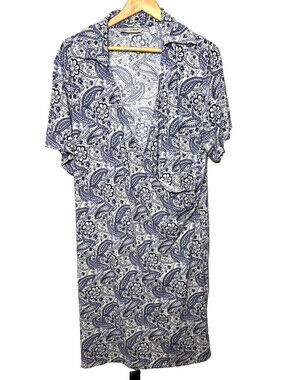Soft By Avenue Dress Size 22/24 Paisley Blue V Neck Wrap Look Short Sleeve